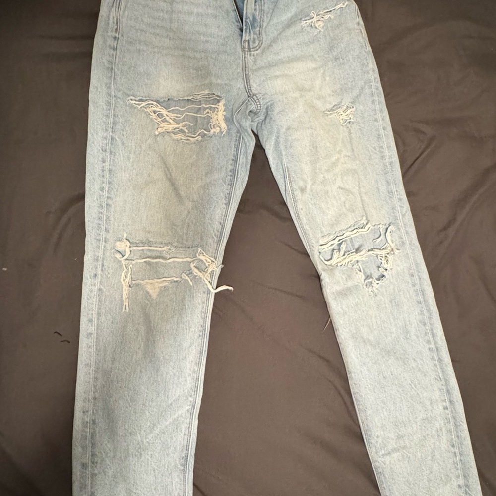 American Eagle Outfitters Blue Mom Jeans with Authentic Distressing